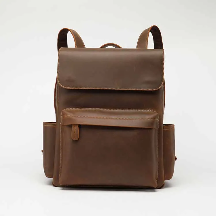 

OEM ODM Custom Latest Stylish Coffee School Laptop Bag Leather Mens Backpacks mochila de cuero para laptop 8383