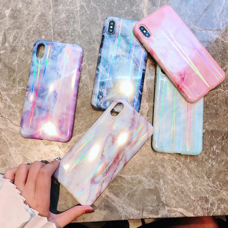 

Luxury Laser Glossy Kickstand Holder Marble Phone Case For iPhone 7 8 Plus X 6S Plus For iPhone XR XS Max Soft Silicone Case