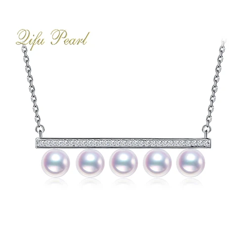 

New Arrival 925 Sterling Silver Jewelry Balance Beam Style Akoya Pearl Necklace