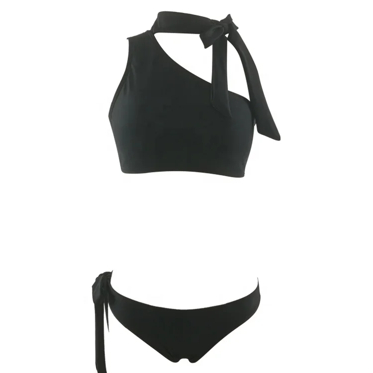 

Hot Sale One Shoulder Tie Bikini Swimsuits for Women, Black