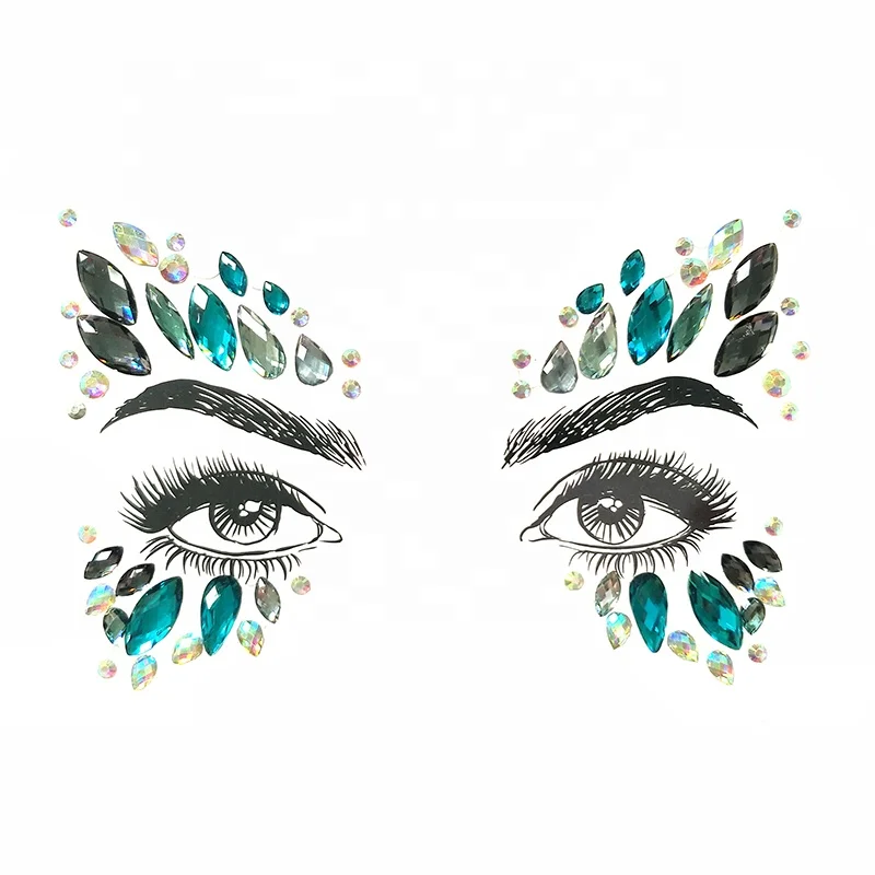 

2019 Self adhesive custom temporary tattoo rhinestone sticker face jewels for party