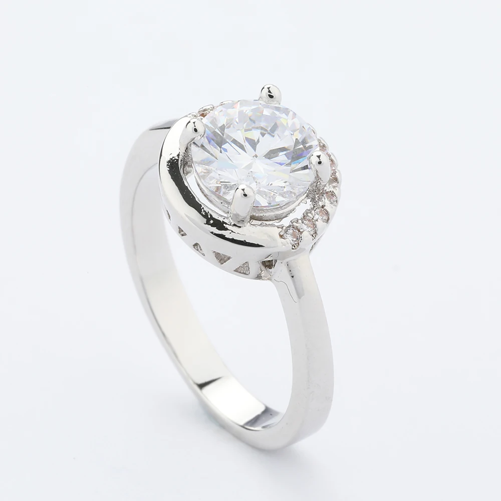 

Wholesale fashion big stone fake white gold diamond clear glass wedding rings