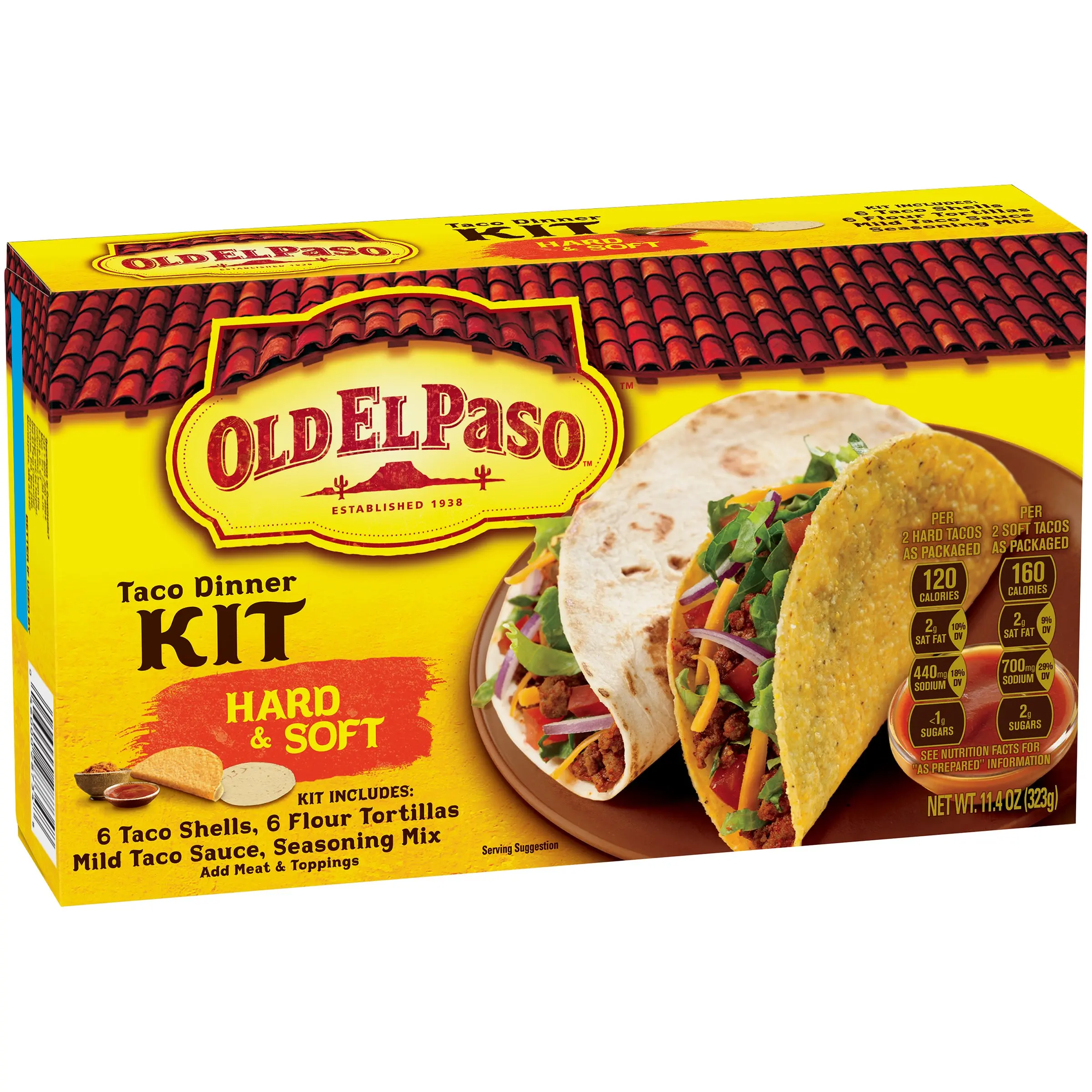 Old El Paso Hard & Soft Taco Dinner Kit 11.4 oz Box. 