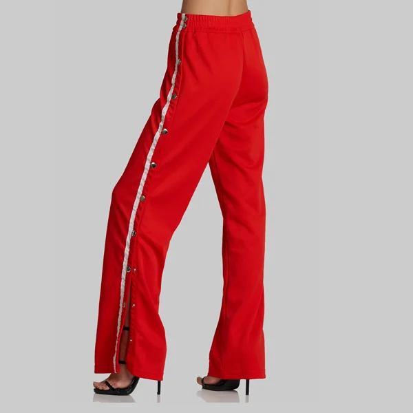 Source 2020 Hot selling women red pants wide leg striped side snap 