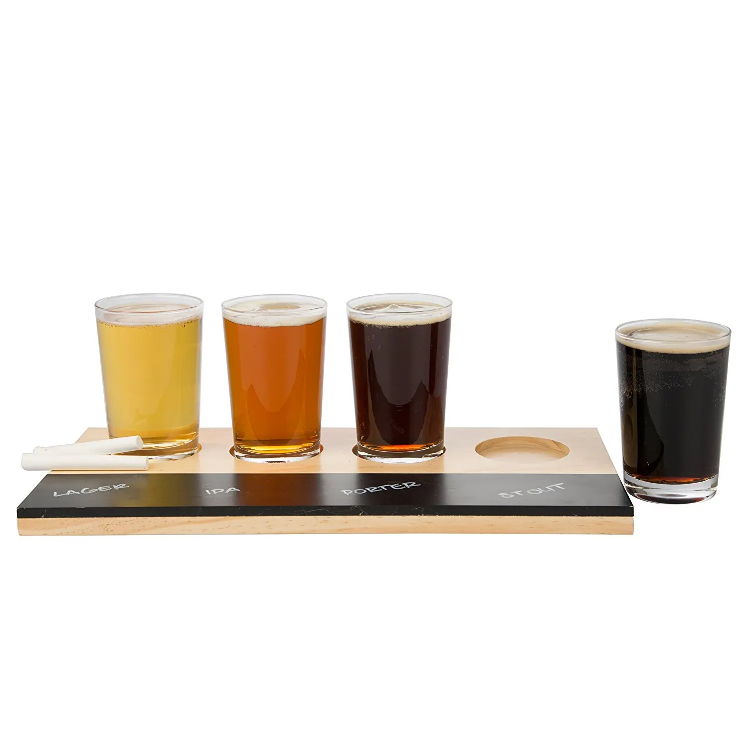 Craft Beer Flight Set - Set of 4 Tasting Glasses & Wood Chalkboard