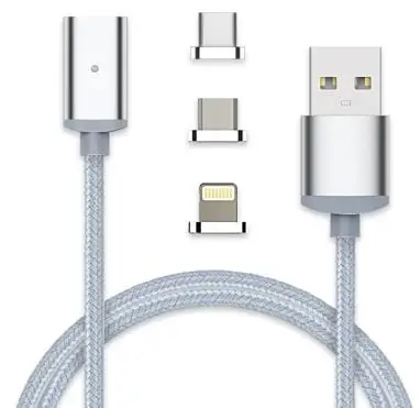 

Magnetic Micro USB 3 in 1 Data Charging cable cord magnetic USB cable for Android mobile phone and Tablet Device, Silver