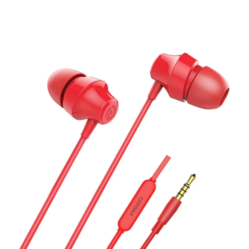 

PISEN 2018 Wholesale Hot Selling Noise Cancelling Stereo Wired In-Ear Mobile Phone Earphone, Red/pink/blue/green/white/orange