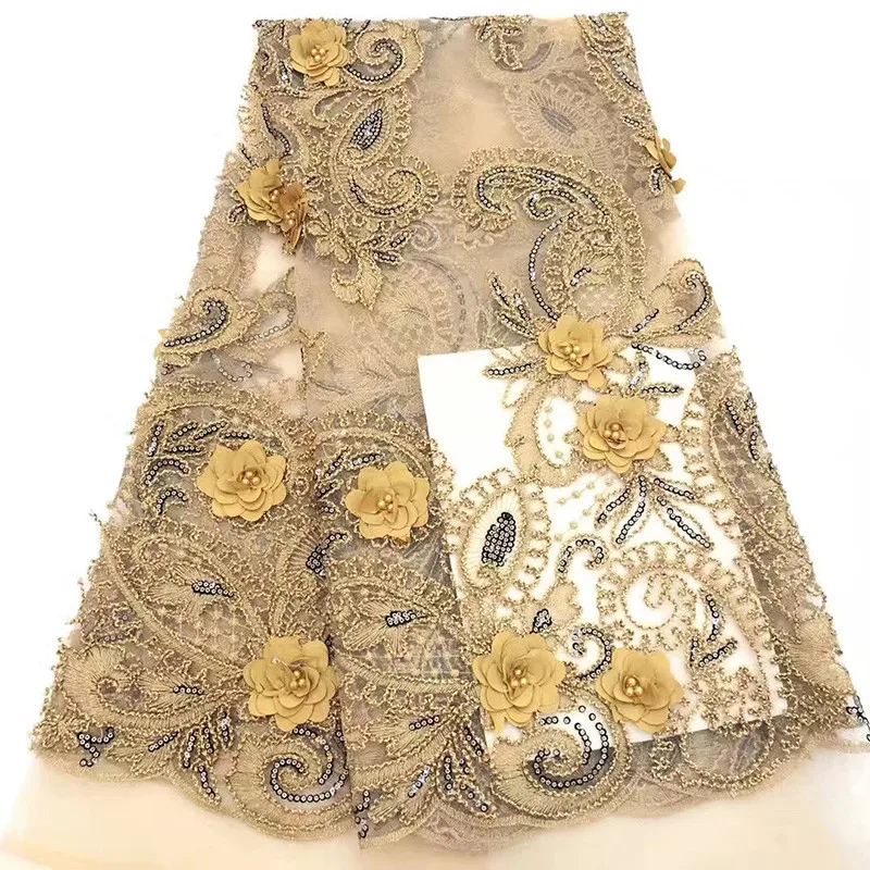 

High Quality 3d lace Beaded african tulle lace fabric Latest Design French mesh Lace Fabric For Wedding Dress, As picture