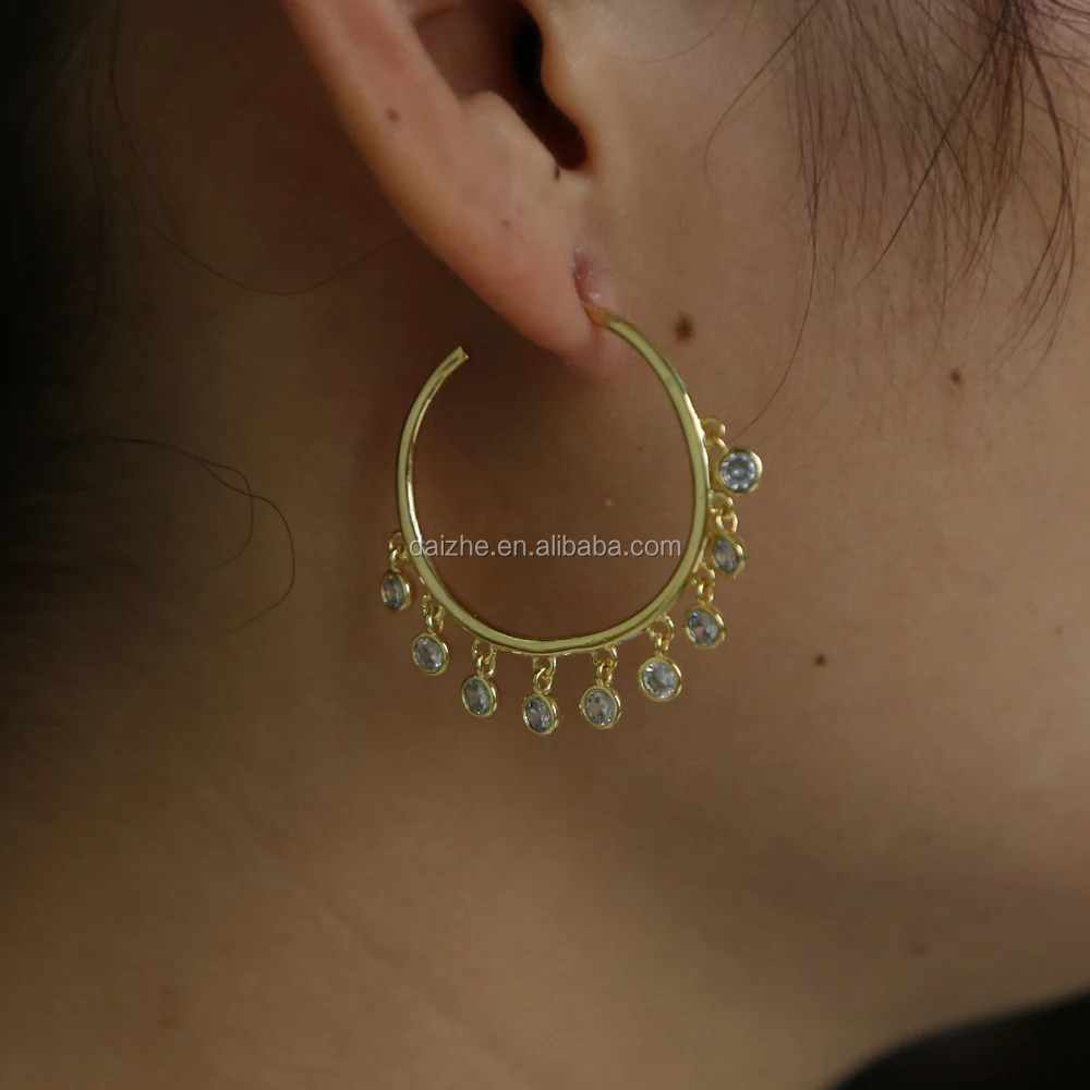 

Big gold hoop earring with cz dangel charm earring for women wedding jewelry