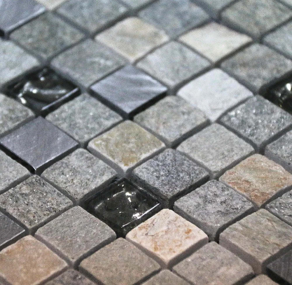 BSS078 Trendy rustic 3D aluminium glass and stone mosaic tiles for wall kitchen backsplash