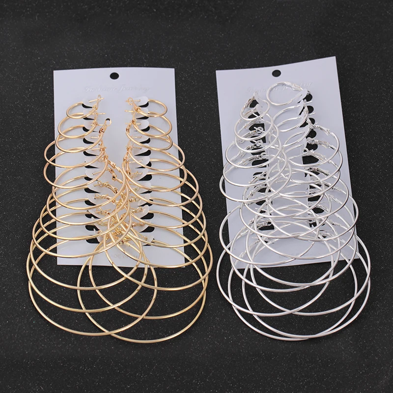 

free sample fashionable 12 pairs personalized circle earrings jewelry set zinc alloy plating for female round shaped, As picture