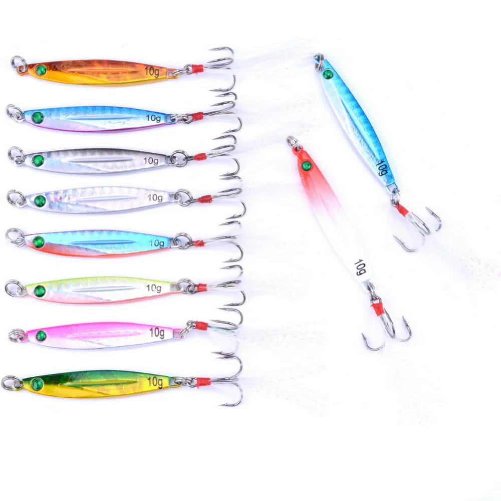 

10pcs/Pack Casting Spoon Lures Fishing Spinners Salmon & Trout Minnow Baits With Feather, N/a