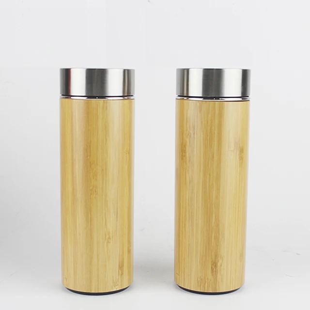 

18oz Stainless Steel Strainer Thermos Tea Bamboo Tumbler Bamboo Coffee Mug Fruit Water Travel Bottle