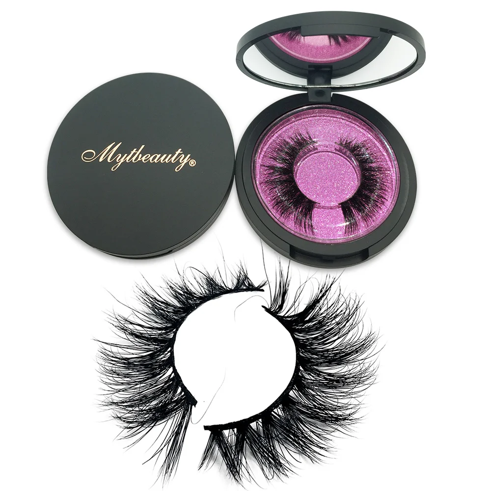 

High Quality Makeup Wholesale Private Label Circle Round Mink Eyelash Custom Luxury Custom False Eyelash Packaging Box, Natural black