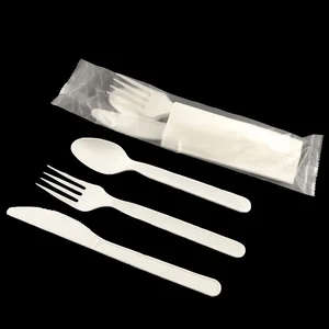 Image of LULA 100 Percentage NON Plastic CPLA Utensil BPI FDA Vincotte Certificate Disposable Cutlery Set Compostable Spoon Fork Knife