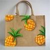 YLM custom design XL shopping beach bag hand painted gold pineapple bags natural jute holiday pineapple jute heavy duty totes