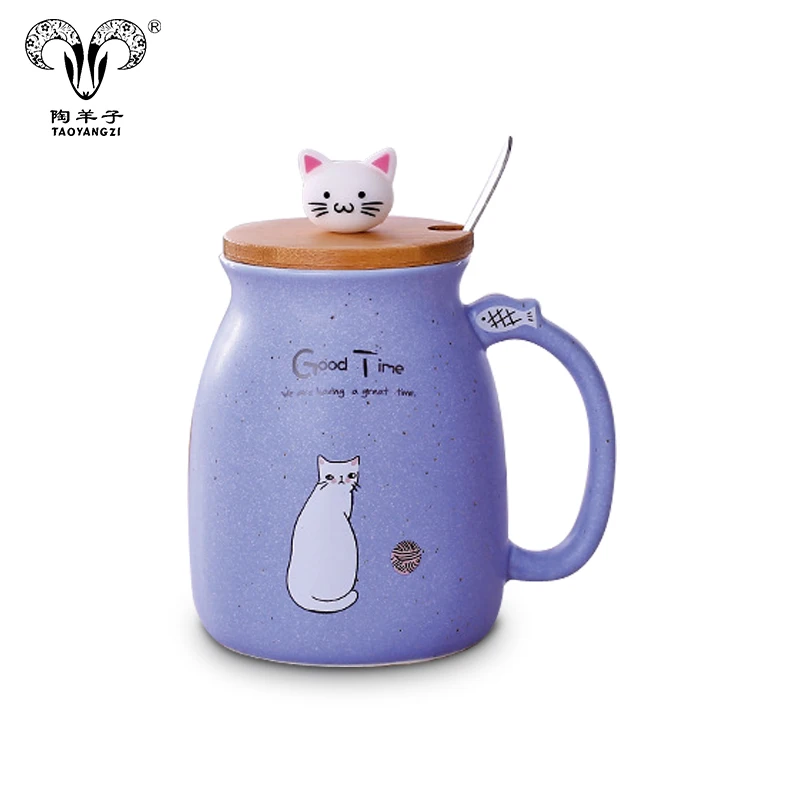 

Hot sale Cartoon Cute 3d cat ceramic coffee cup mug with bamboo lid, Red white pink black