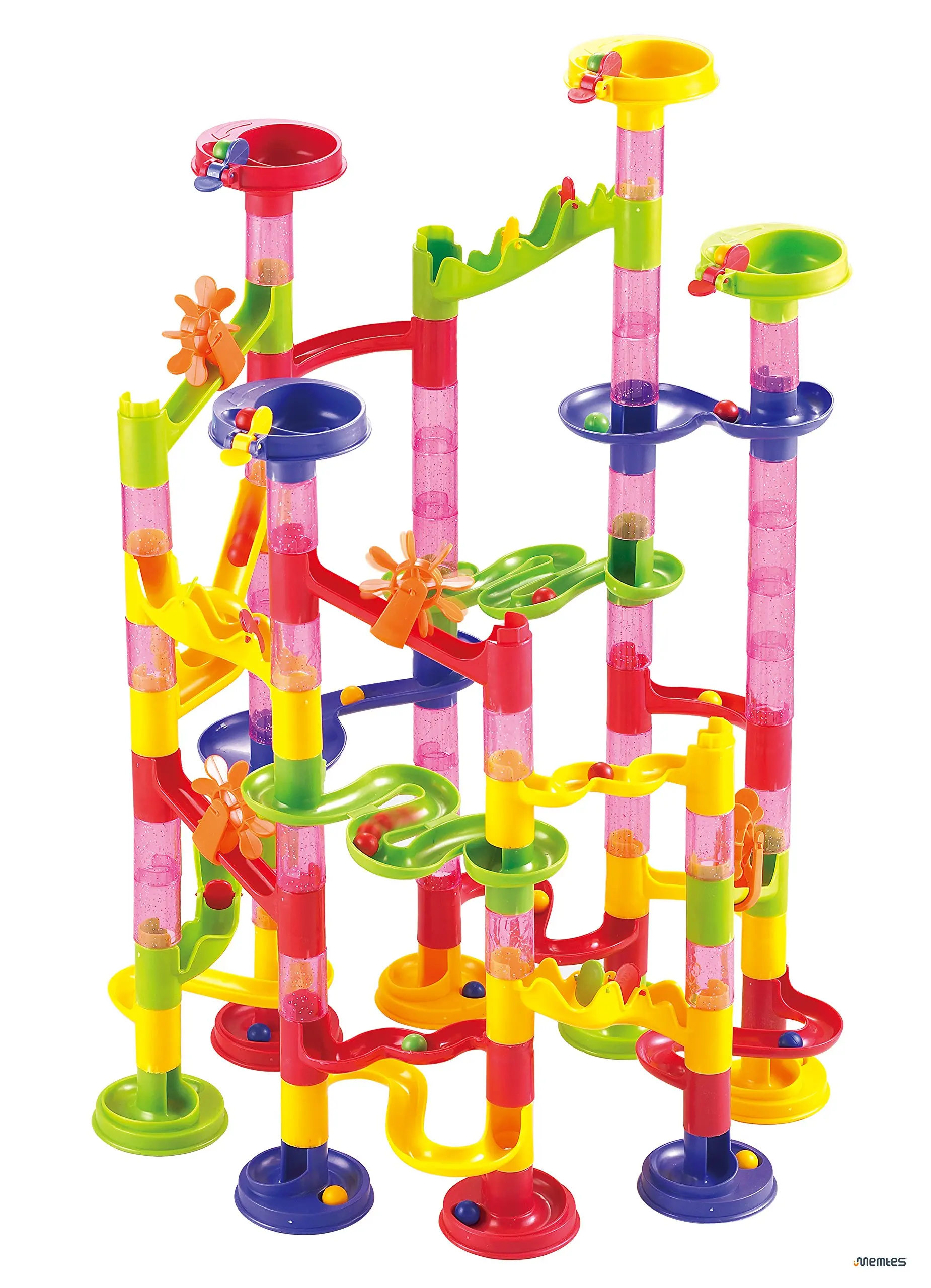 Memtes Marble Run Race Coaster 105 Piece Set with 75 Building Blocks Plus 30 Race Marbles Learning Railway Construction Maze Toy Game