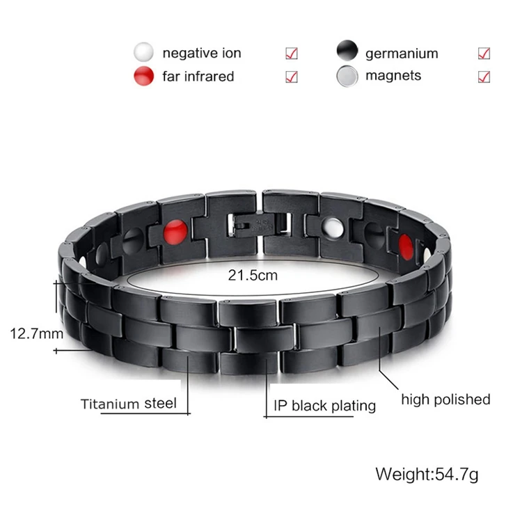 Magnetic Energy Bracelet - Negative Ion Balance Power (Black) 