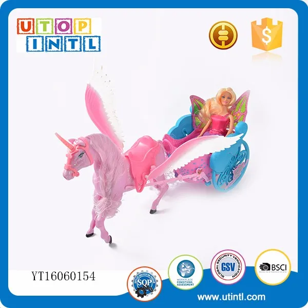 Children toy beautiful princess dress up game fairy doll with pegasus car