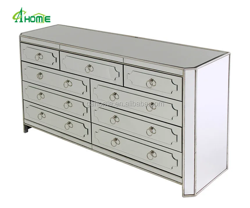 Hot Chapman 9 Drawers Crystal Mirrored Dresser Cabinet For Bedroom