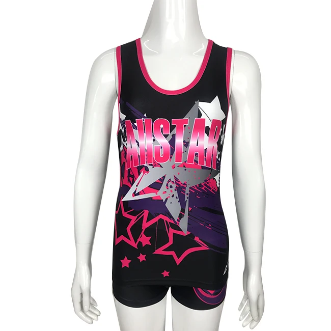 

Dye sub printing cheerleading Uniforms tank top and shorts cheer vest for women, Customized color