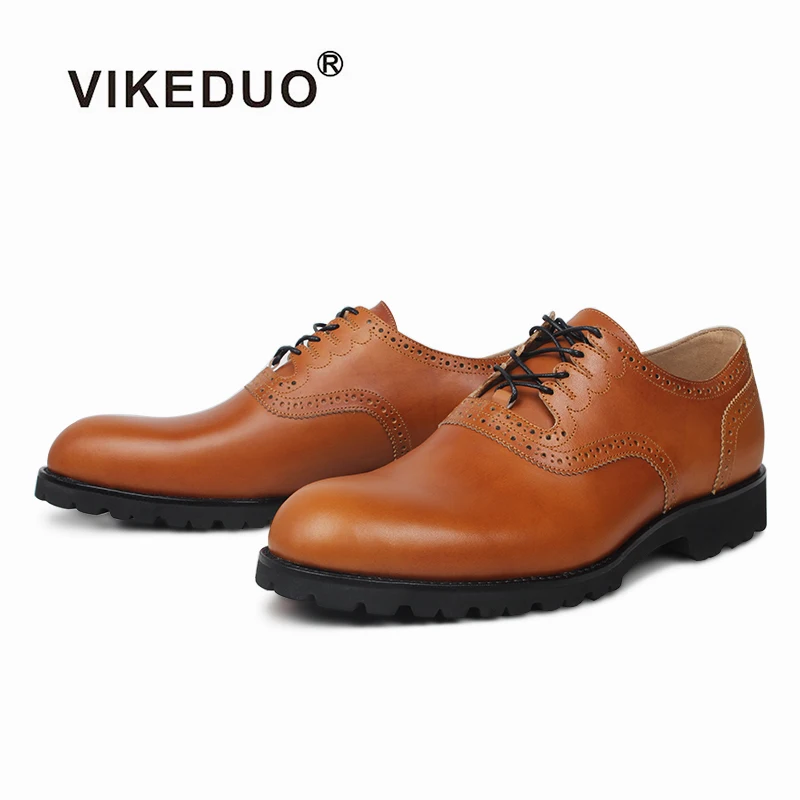 

Vikeduo Hand Made American Style Footwear China Brand Formal Shoe Factory Oxford Men Leather Brogues Shoes, Brown