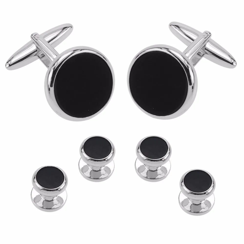

Black Onyx Cufflinks and Shirt Stud Set For Men, Black & silver