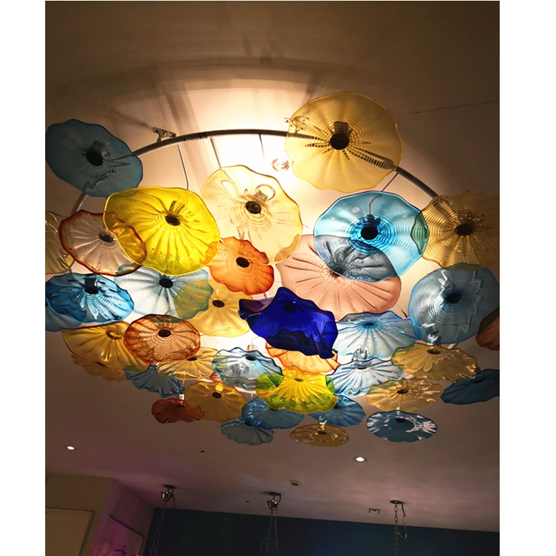 

Modern Murano Glass Sculpture with Plates Ceiling Hanging Flowers Blown Glass Chandelier Lightings, Many colors available