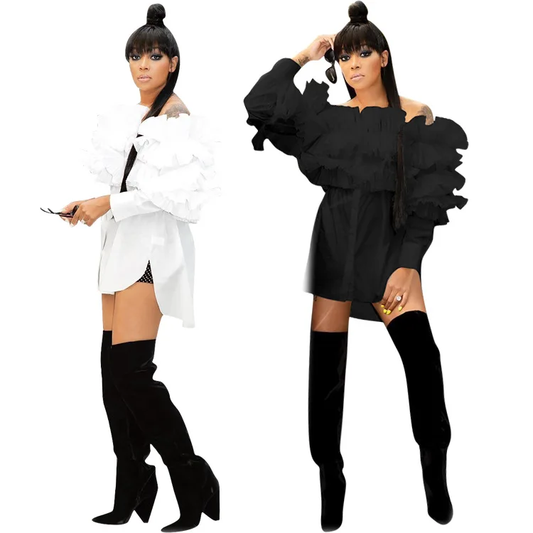 

Women's Fashion solid off shoulder ruffles top