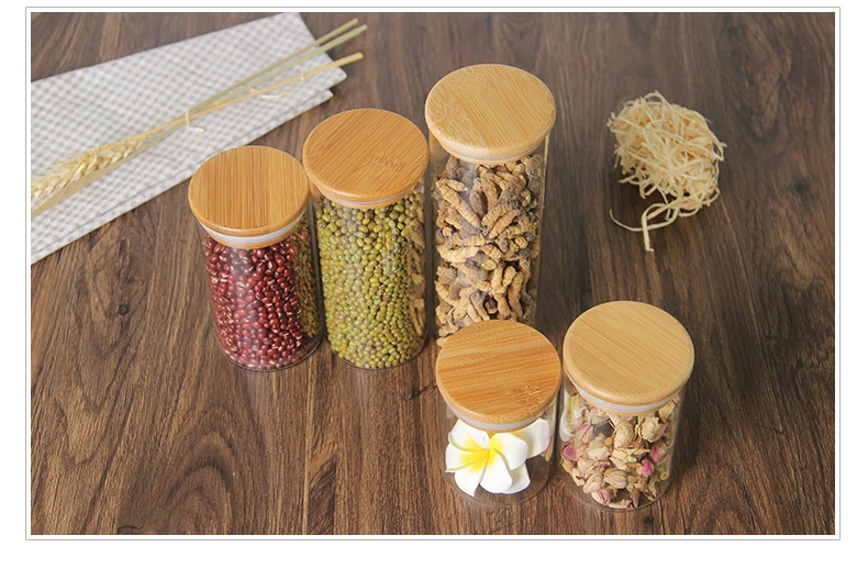 Factory Sales Kitchen Storage Jars Glass Honey Glass Jar With Bamboo