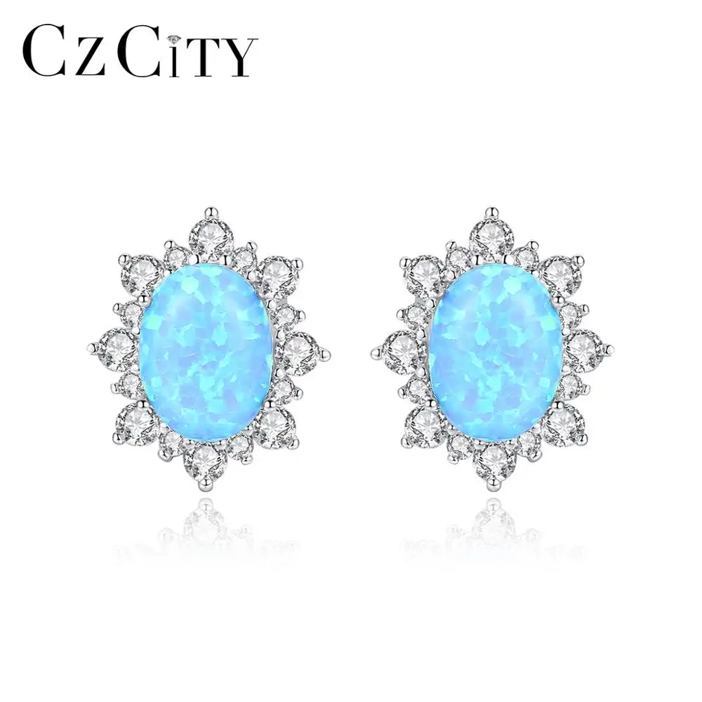 

CZCITY Luxury Sterling Silver 925 Earring for Girl Wholesale Jewelry Delicate Opal Stud Earrings for Women