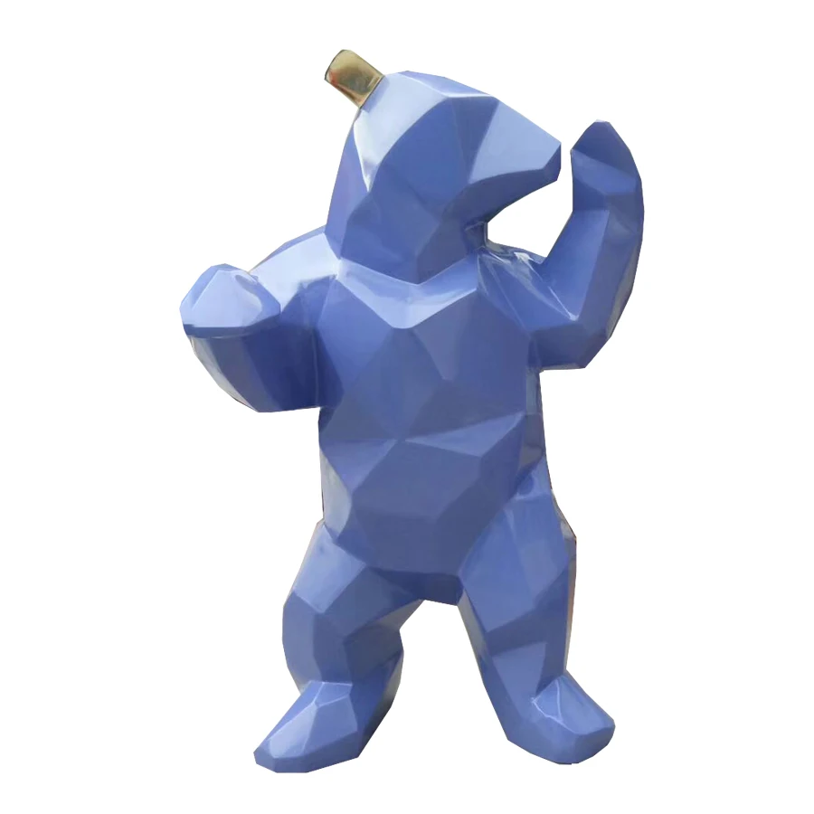 Modern Art Fiberglass Animal Red Geometry Bear Fiberglass Large Statue