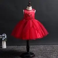 

Spring new style red kids birthday party dress flower girl dress patterns 3 years baby gown for wedding