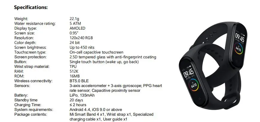 mi smart band 4 specifications