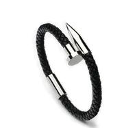 

Free Sample Men's Leather Bracelet 2019 Jewelry Genuine Leather Nail Bracelets for Men Hand Bracelet