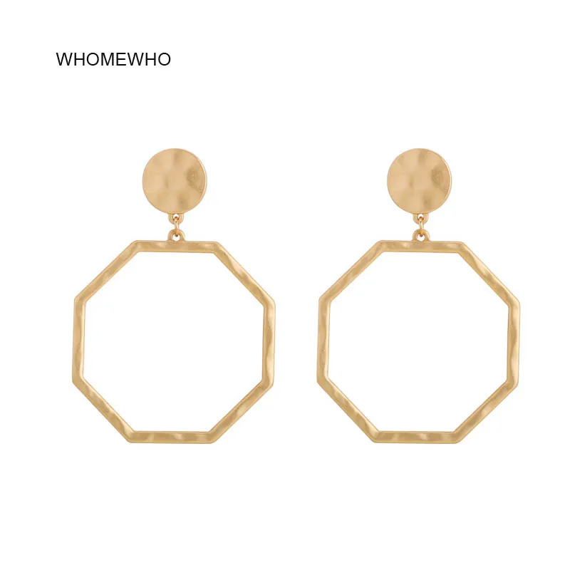 

2019 New Matte Gold Silver Hammered Metal Geometric Hexagon Minimalism Minimalist Drop Earrings Fashion Korean Chic Ear Jewelry, Picture