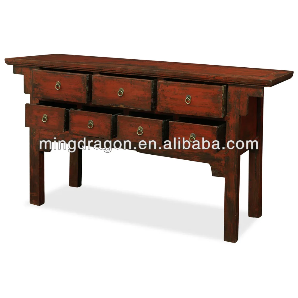 Chinese Antique Red Solid Wood Console Table With 7 Drawers Buy
