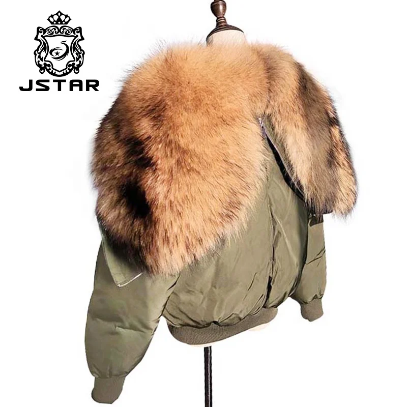 

New Style Good Price Men Short Bomber Jacket With Raccoon Fur Collar Custom Jackets, Green,black