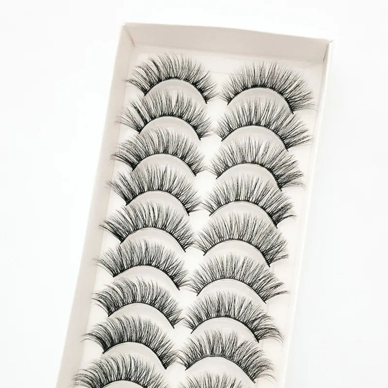 China Hot Sale 10 Pairs Silk Eye Lash Faux Mink False Lashes Synthetic Fake Eyelashes