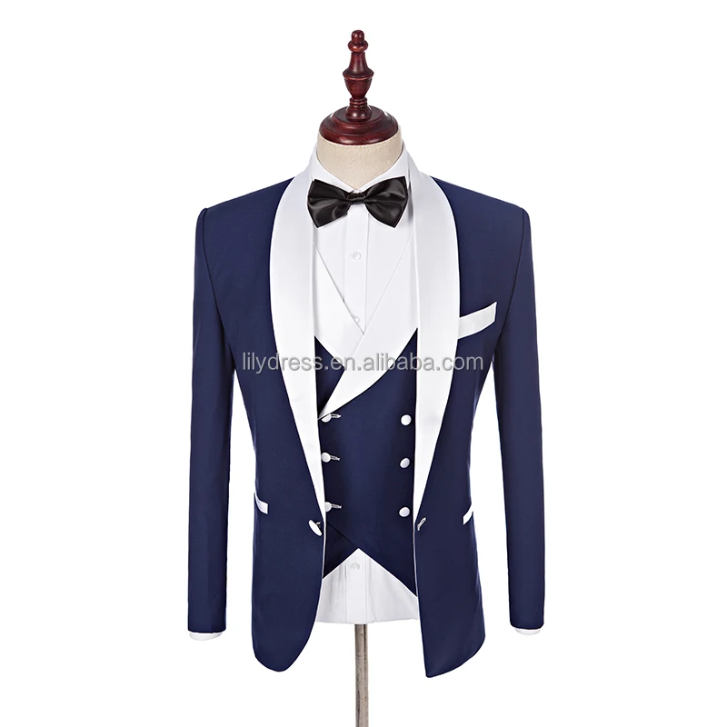 2020 Nach Mass Groomsmen Weissen Schal Revers Brautigam Smoking Blau Manner Anzuge Hochzeit Beste Mann Blazer Jacke Hosen Weste Fliege Buy Phantasie Anzuge Blazer Custom Design Blazer Formale Blazer Anzuge