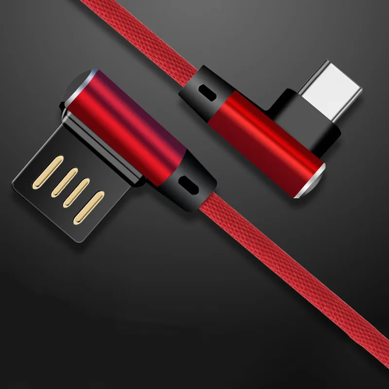 

Double Right Angle USB To Type C Cable 90 Degree Nylon Braided USB C Charger Cord For Samsung Galaxy S8/S8 Plus Note 8, Black;red;blue;green or customized color