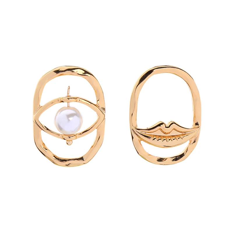

ed00251c Shiny Gold Plated Eye And Mouth Gold Plated Charm Stud Earrings