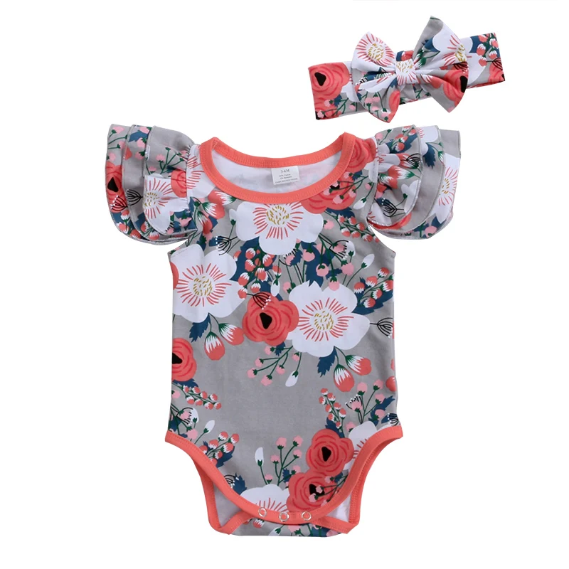 Baby Wholesale Romper Infant Pom Flutter Sleeve Suit Baby Cotton