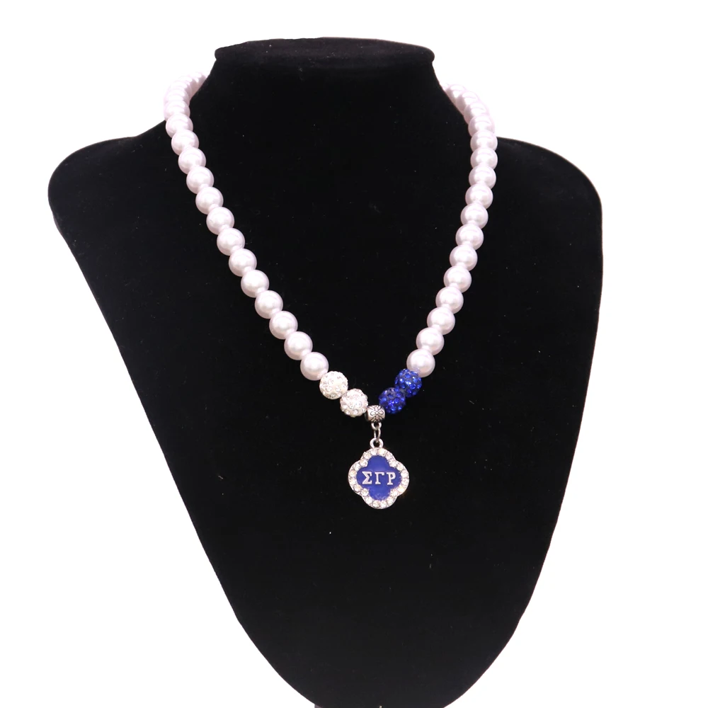 Crystal Bead Sorority Necklace Greek Letter Sigma Gamma Rho Blue Enamel ...