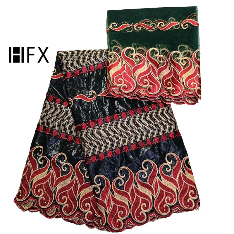 

HFX African Black/Red Bazin Riche Getzner 7 Yards Nigeria Embroidered French Cotton Lace Fabric 2019