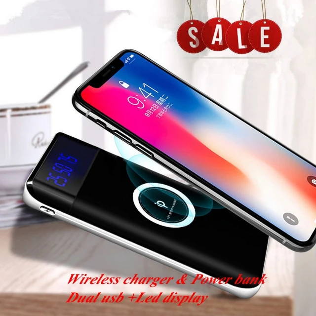 logo custom portable Qi standard mobile phone wireless charger slim power bank 10000mah with lcd display - ANKUX.COM