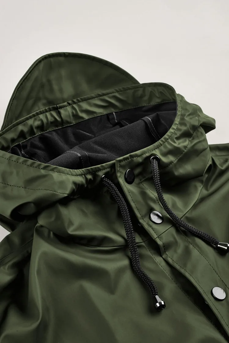 waterproof rain jacket long hooded nylon long rain coat for men