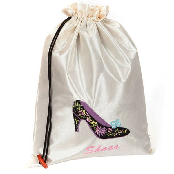Custom Embossed White Silk Satin Drawstring Dust Shoe Bag Oversized