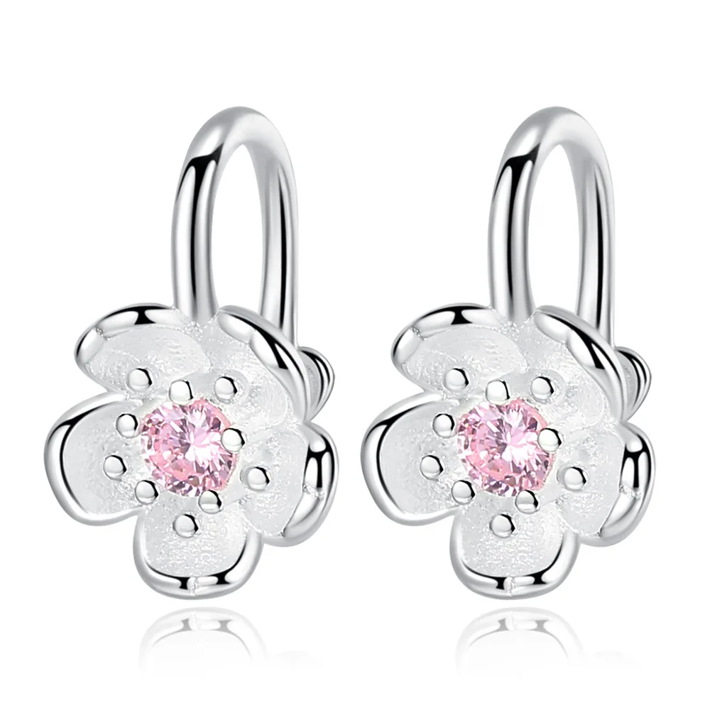 

Wholesale Silver Jewelry With Pink and Lilac No Holes Wear Diamond Earring Clips Stocks Selling Lady Flower Fashion Earring